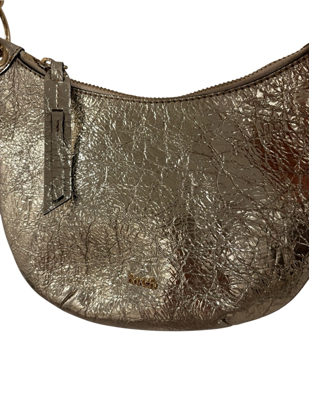 ba&sh Metallic Gold Crinkled Leather Shoulder Bag